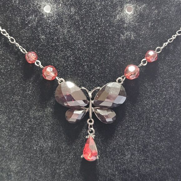 **Sale** 1928 Black Red Y Style Butterfly Necklace 15.5 To 18.5" - Picture 4 of 13